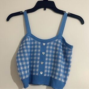 Blue and White Checkered Knit Tank Top